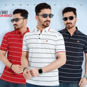 Polo Shirt 3pcs Combo (White ,Navy Blue & Red Color)