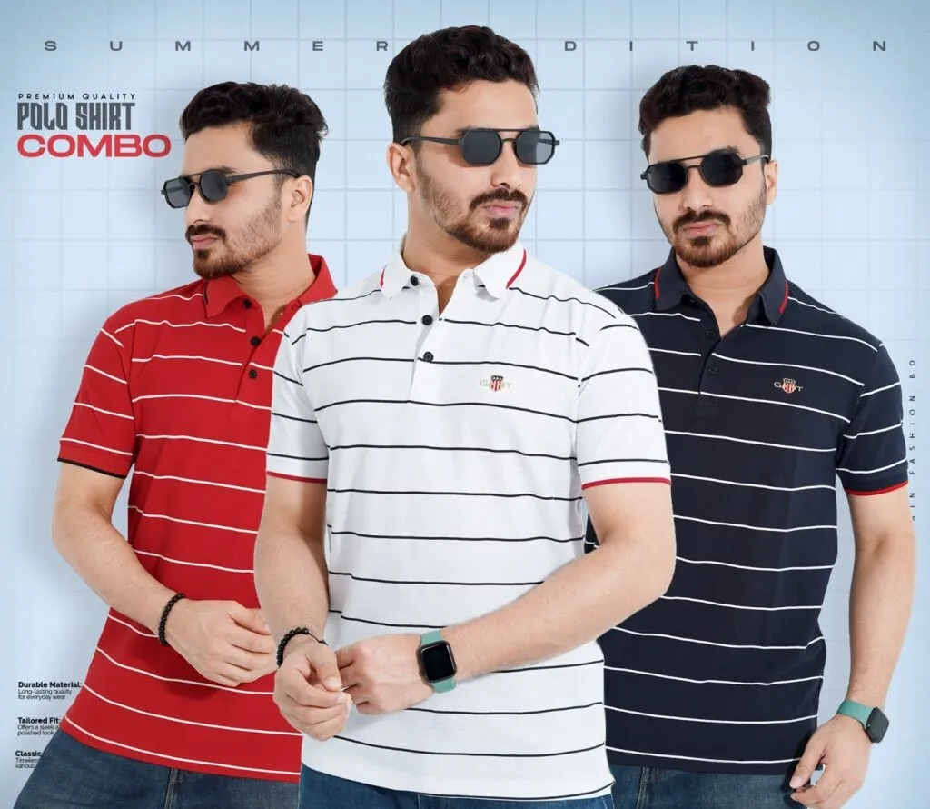 Polo Shirt 3pcs Combo (White ,Navy Blue & Red Color)